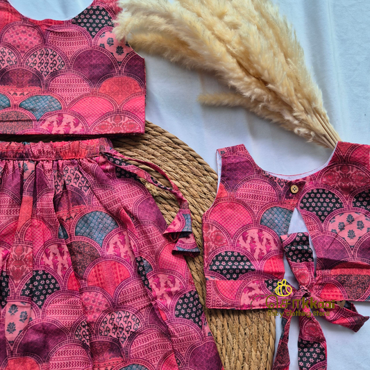 Pink Geometric Mix Cotton Skirt and top for Girls (1-4years)