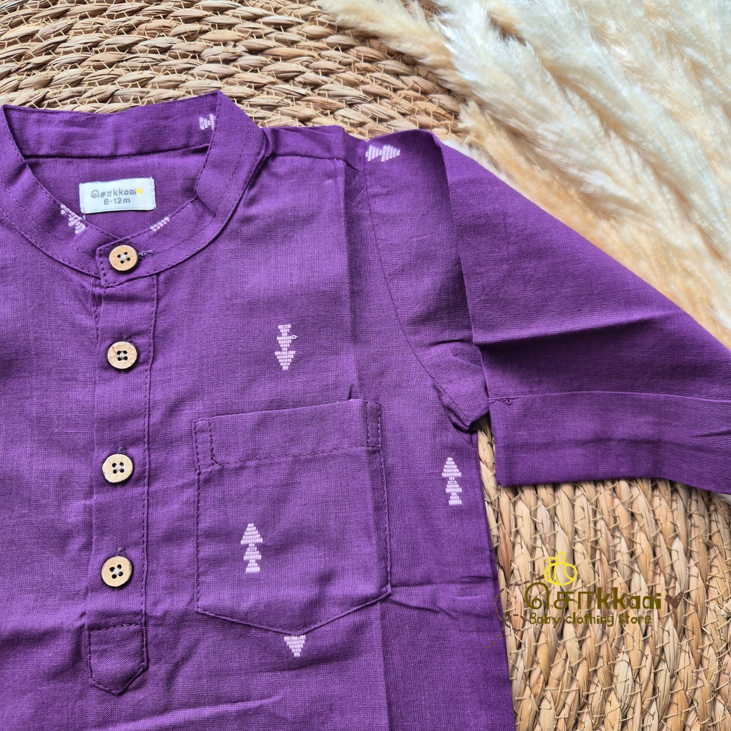 Royal purple arrow elbow sleeve kurta - (6m-12years) Sokkaai