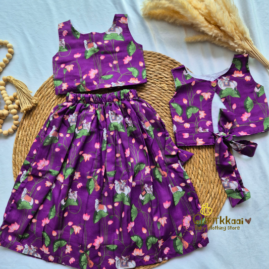 Purple Pichwai Mix Cotton Skirt and top for Girls (1-4years)
