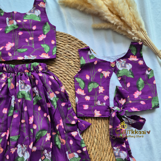 Purple Pichwai Mix Cotton Skirt and top for Girls (1-4years)