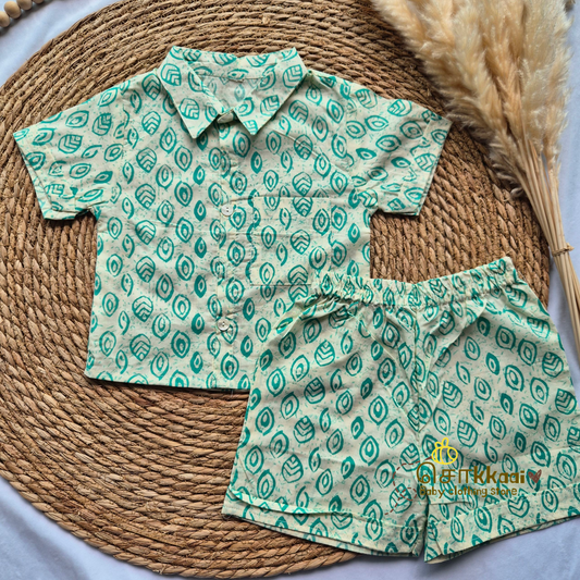 Aqua Leaf printed cotton Coord Set (0-7years)