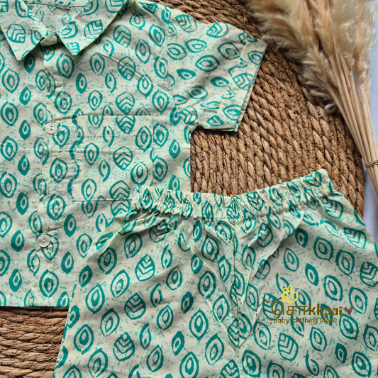 Aqua Leaf printed cotton Coord Set (0-7years)