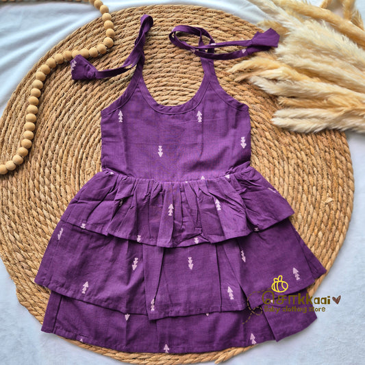 Royal purple arrow Tassel tie frock - (0-3years) Sokkaai