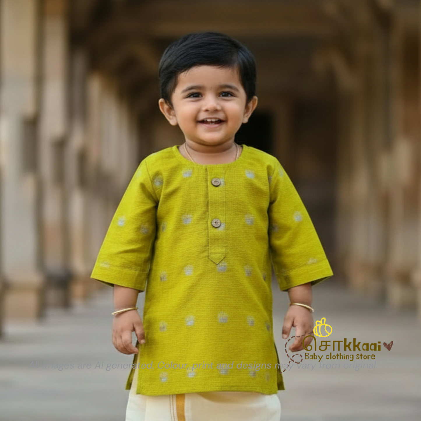 Lime Yellow Raw Silk Elbow Sleeve Kurta - (0-5years) Sokkaai