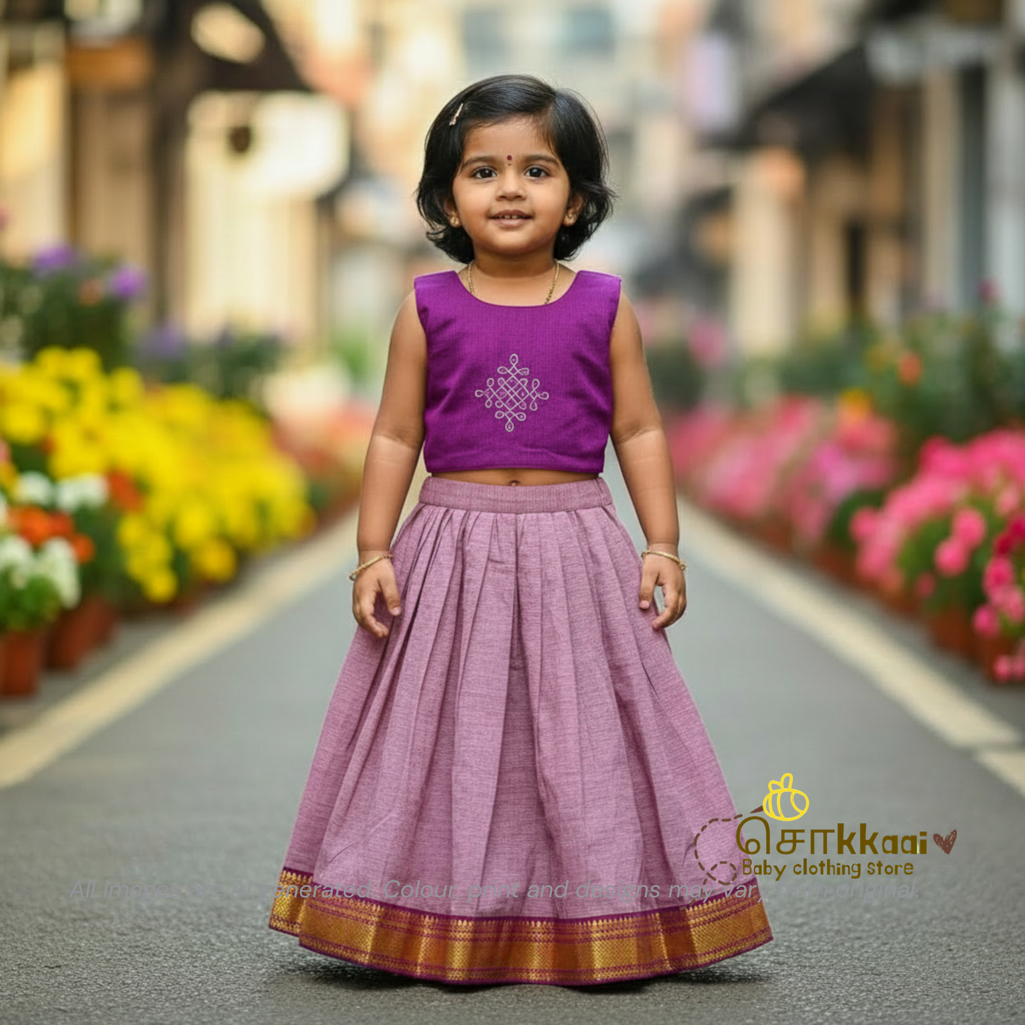 Mangalgiri Cotton Skirt and top Girls  - Purple Grace (6m-5years) - Sokkaai