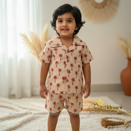 Palm Tree Hand Block Cotton Coord Set (0-10years) - Sokkaai
