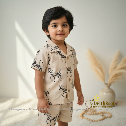 Zebra Hand Block Cotton Coord Set (0-10years) - Sokkaai