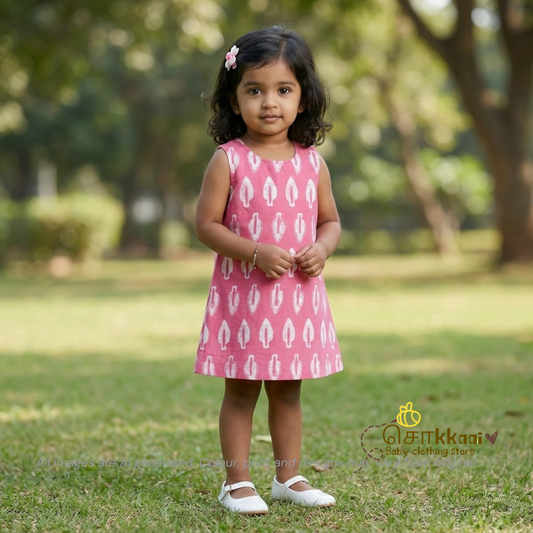 Pink Leaf Motif A-line frock - (0-6years) Sokkaai