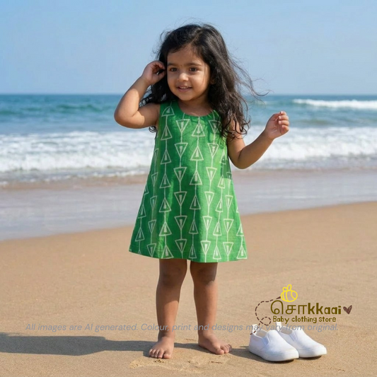 Green Triangle Vines A-line frock - (0-6years) Sokkaai