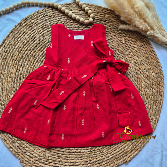 Red Blush & Beige Bliss Overlap Flared Girl Frock - (0-3years)