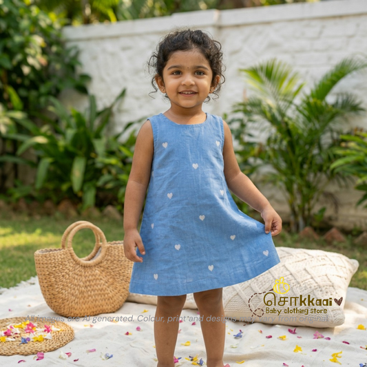 Blue Heart A-line frock - (0-6years) Sokkaai
