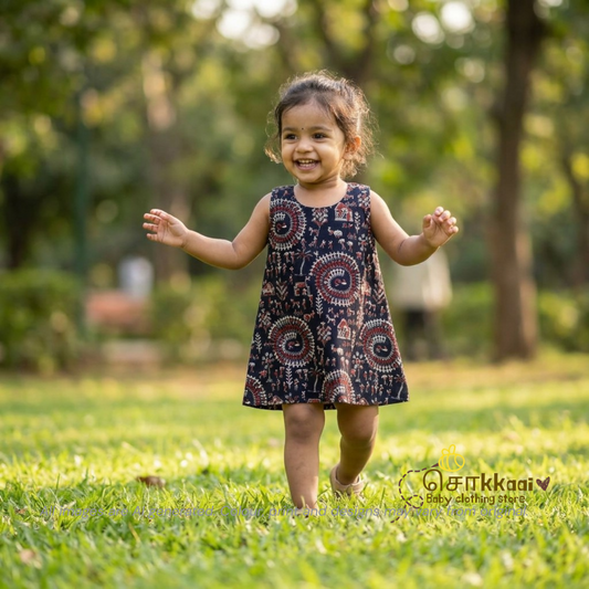 Black Warli A-line frock - (0-6years) Sokkaai