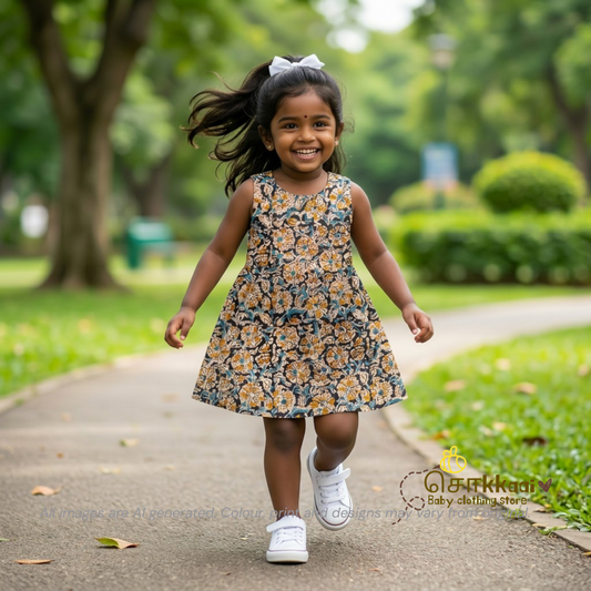 Black Rapid Kalamkari A-line frock - (0-6years) Sokkaai