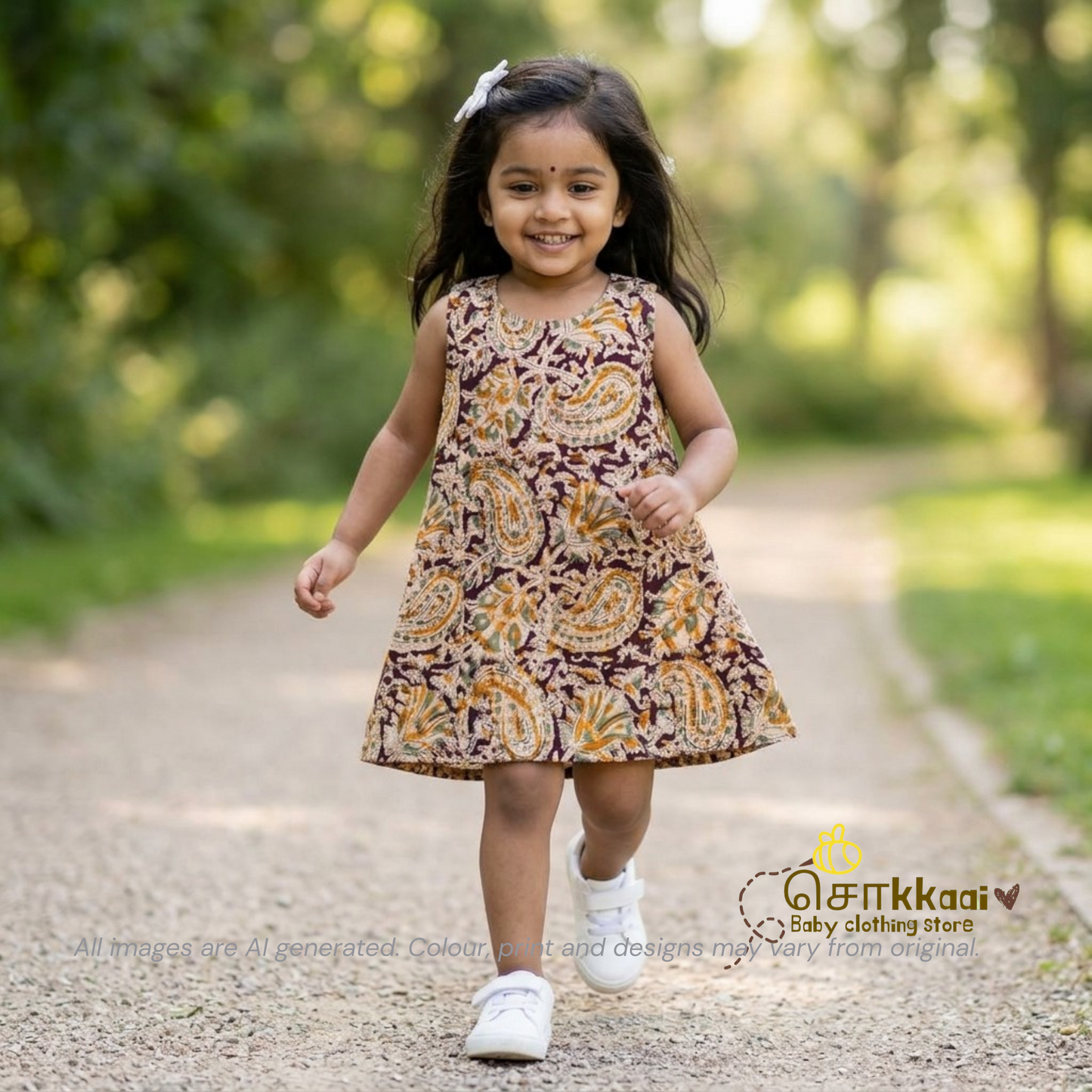 Brown Rapid Kalamkari A-line frock - (0-6years) Sokkaai