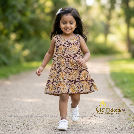 Brown Rapid Kalamkari A-line frock - (0-6years) Sokkaai