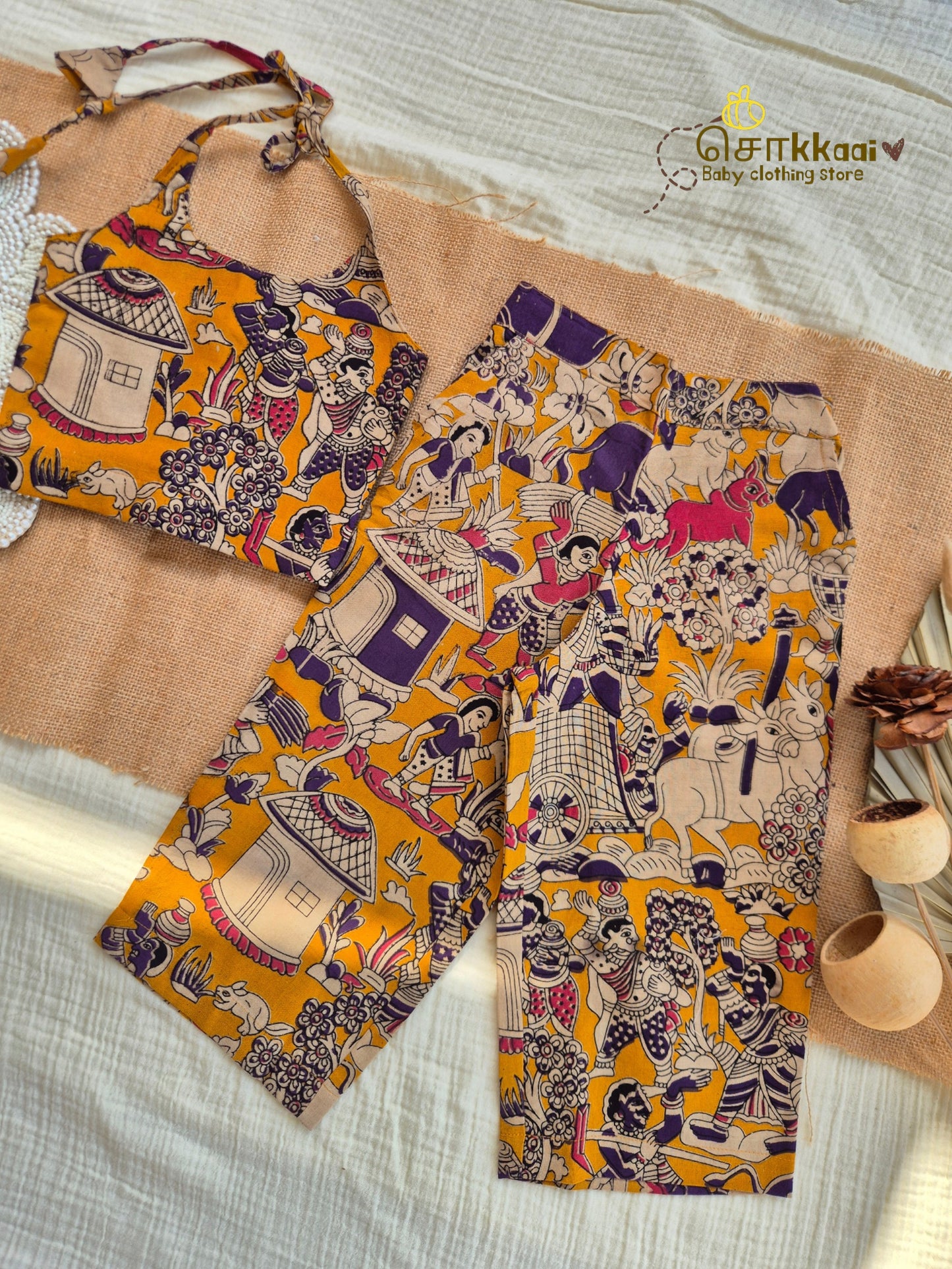 Golden Folk Kalamkari Palazzo Set (1-6years) - Sokkaai
