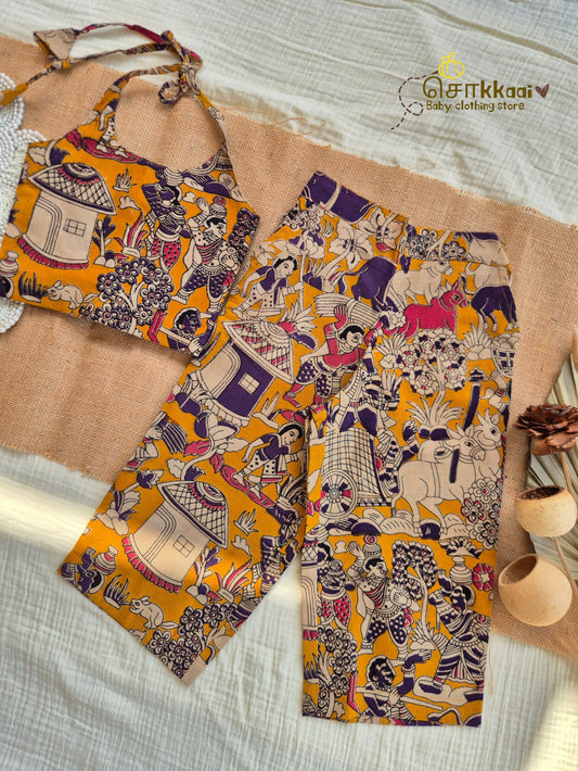 Golden Folk Kalamkari Palazzo Set (1-6years) - Sokkaai