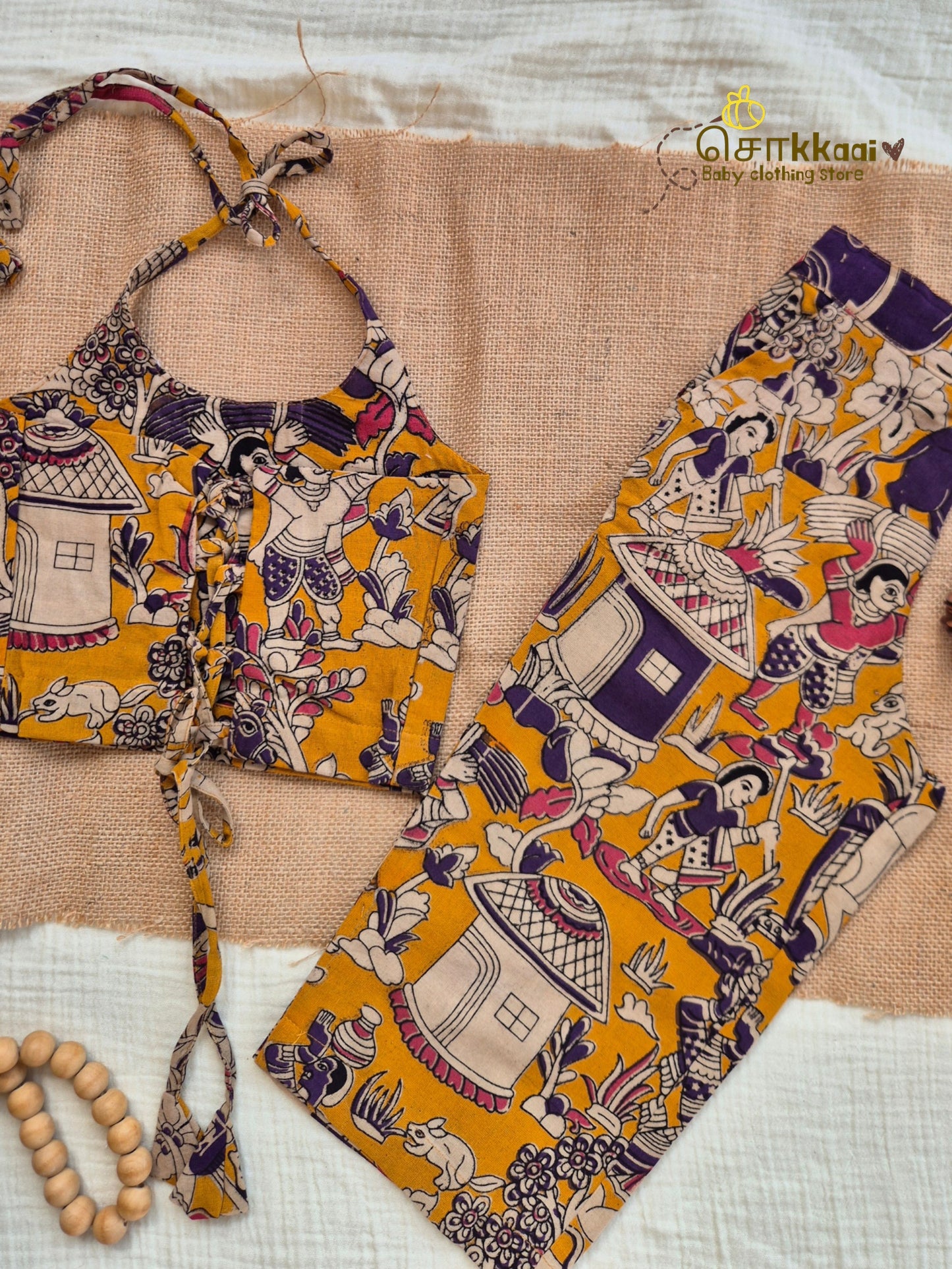 Golden Folk Kalamkari Palazzo Set (1-6years) - Sokkaai