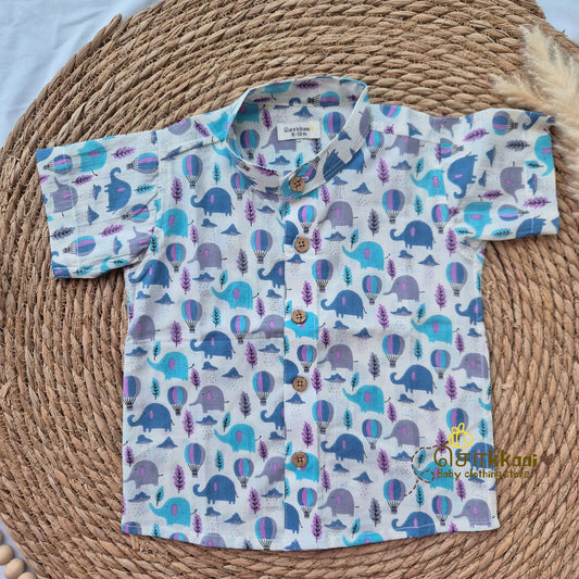 Elephant carnival cambric cotton Kids Shirt (0 to 5years) - Sokkaai