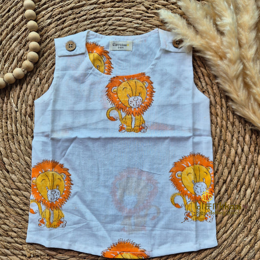 Lion kids cotton shoulder button tops (0 to 3years) - Sokkaai