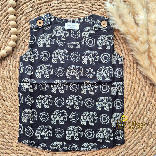 Black elephant kids cotton shoulder button tops (0 to 3years) - Sokkaai