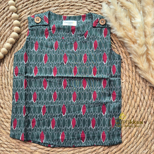 Bottle green kids cotton shoulder button tops (0 to 3years) - Sokkaai