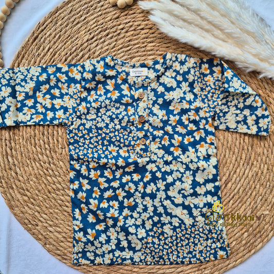 Blue wild bloom soft mul cotton kurta set(6m-5yrs) - Sokkaai
