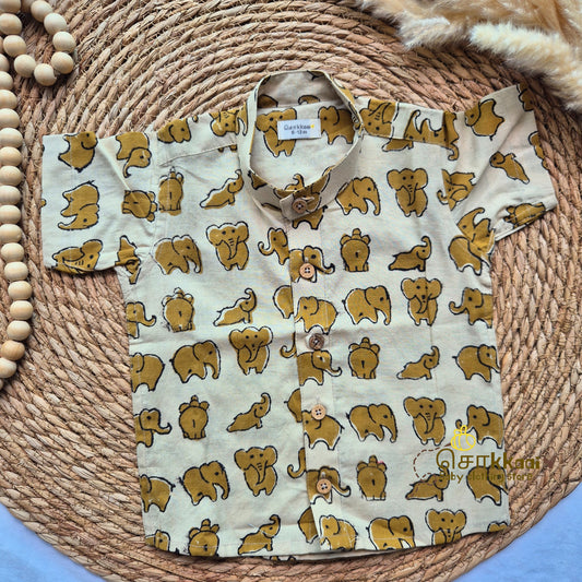 Hand block elephant cotton Kids Shirt (0 to 3years)