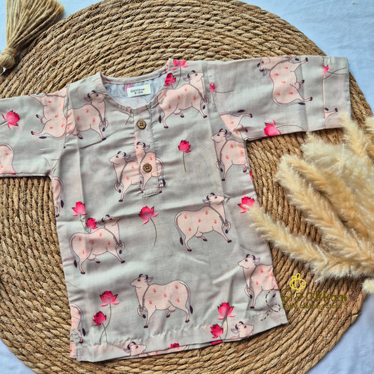Pichwai printed Mid length kurta with elbow sleeve (0 to 6years)