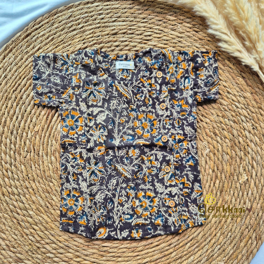 Faded brown kalamkari Side Button Shirt (0-3years) - Sokkaai
