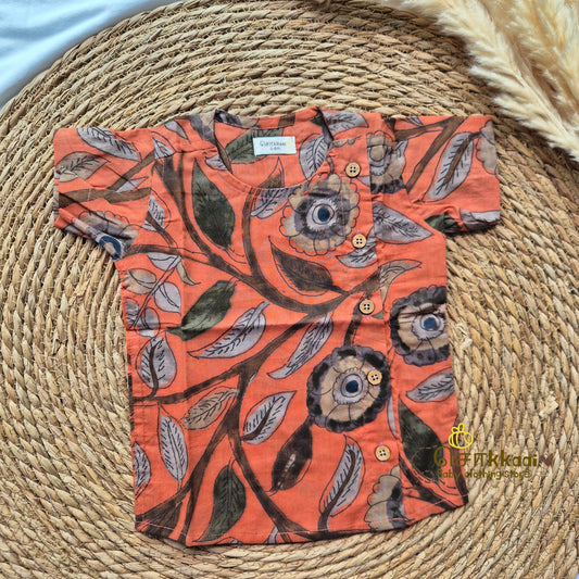 Rustic orange trails handblock Side Button Shirt (0-2years) - Sokkaai