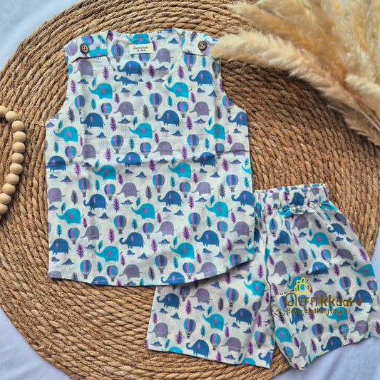 Elephant & Carnival cotton Coord Set (0-3years) - Unisex