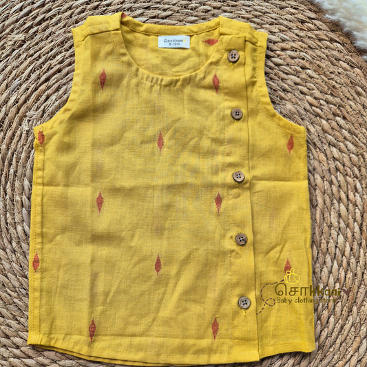 Mustard & Red side button sleeveless top (0-3years) - Sokkaai