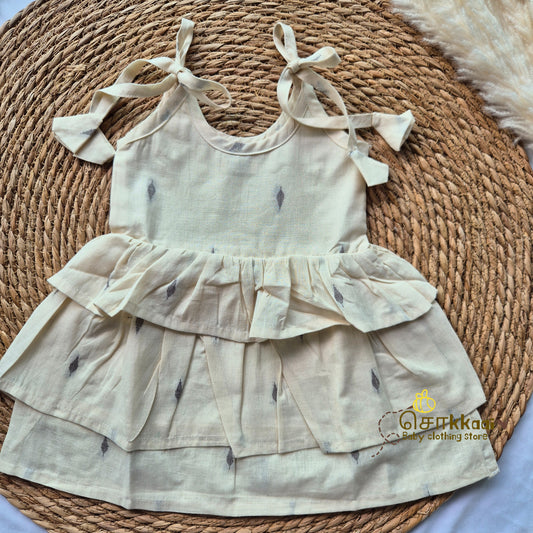 Off white & Grey - Tassel Tie Girl Frock (Newborn to 3years)