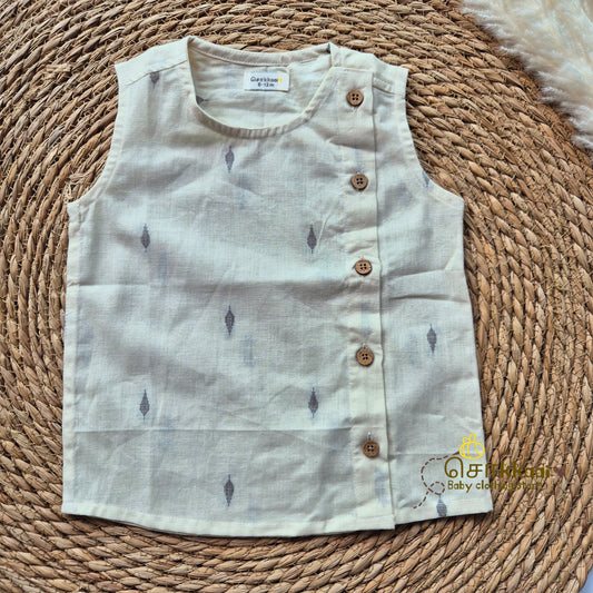Off white & Grey side button sleeveless top (0-3years) - Sokkaai