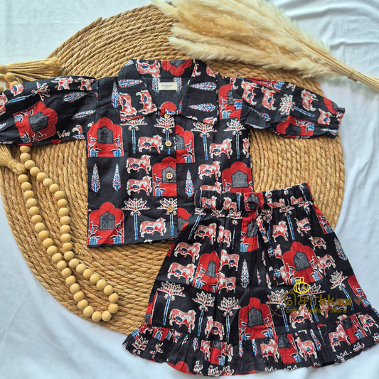Black pichwai cotton skirt and top (2-5years)