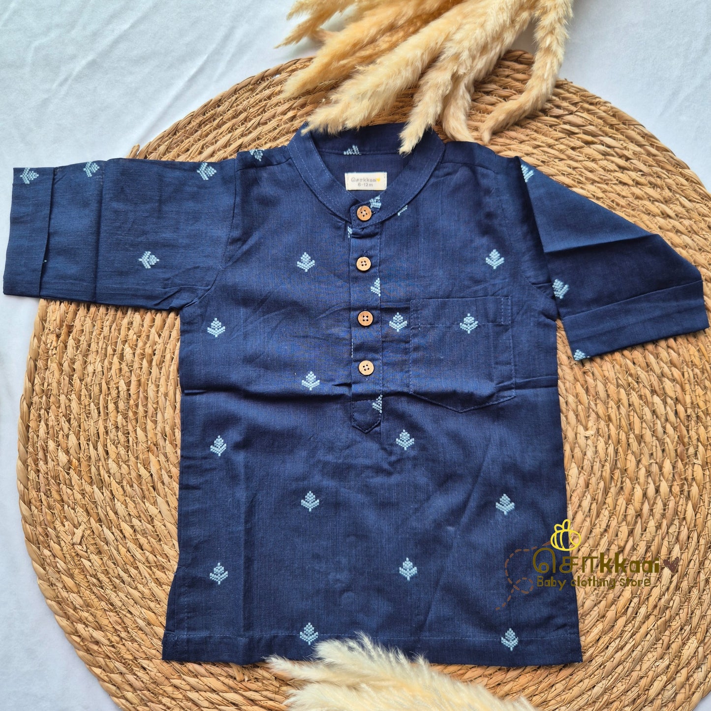 Deep navy blue elbow sleeve kurta - (6m-12years) Sokkaai