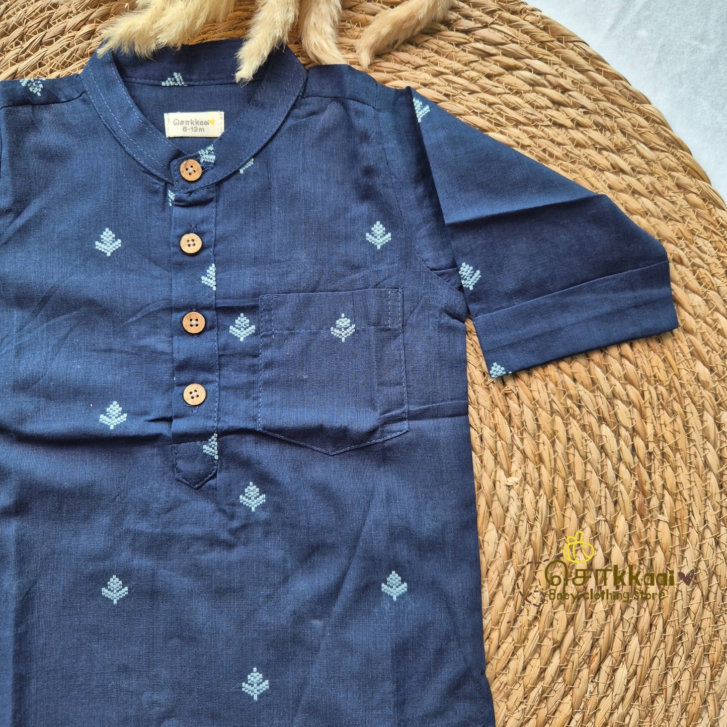Deep navy blue elbow sleeve kurta - (6m-12years) Sokkaai