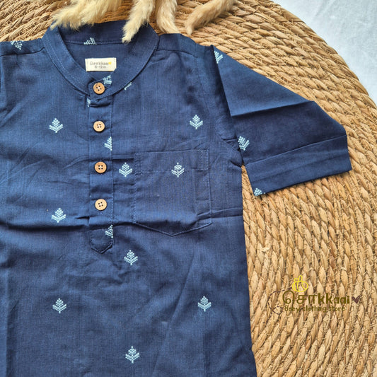 Deep navy blue elbow sleeve kurta - (6m-12years) Sokkaai