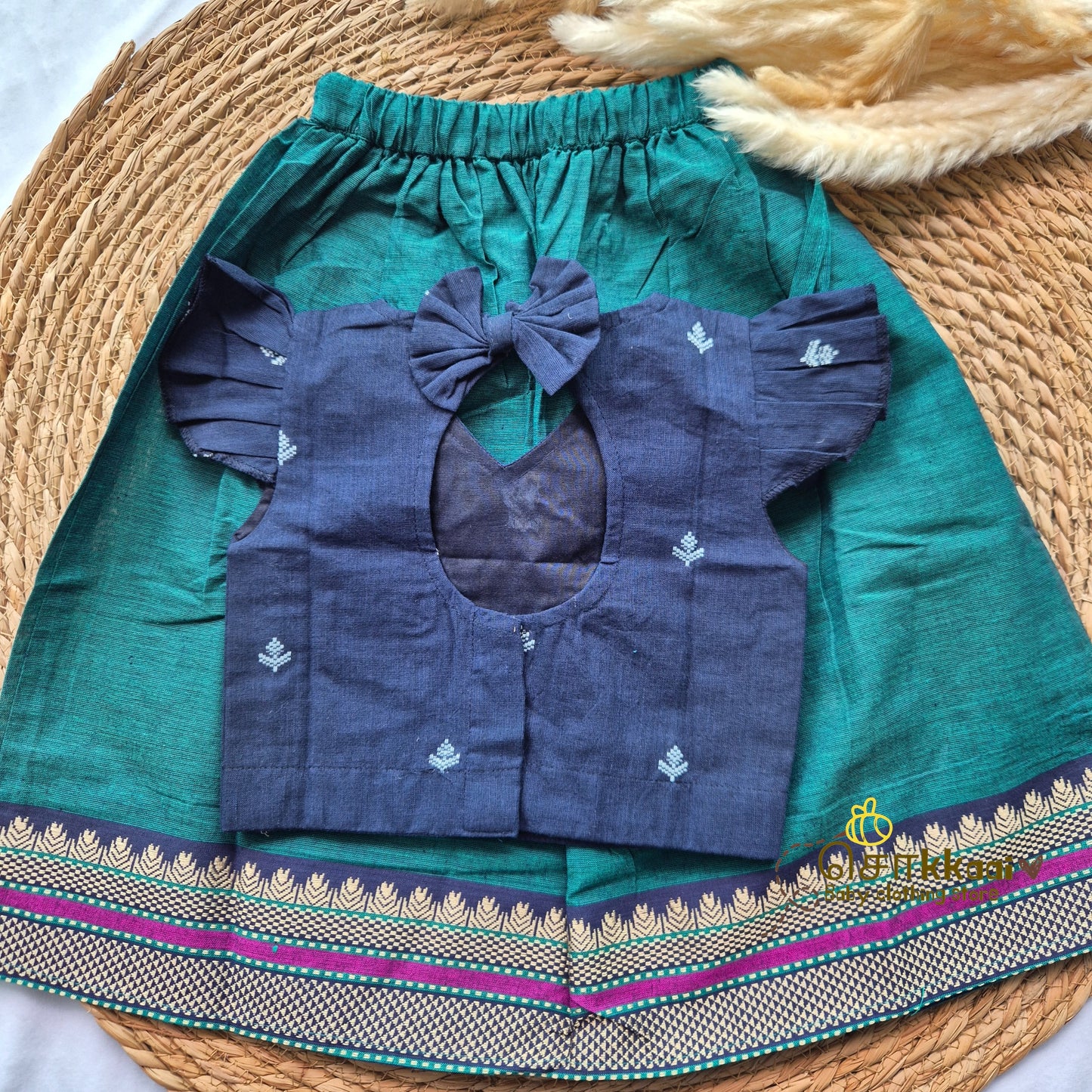 Deep navy & emerald green skirt & top - (6m-5years) Sokkaai