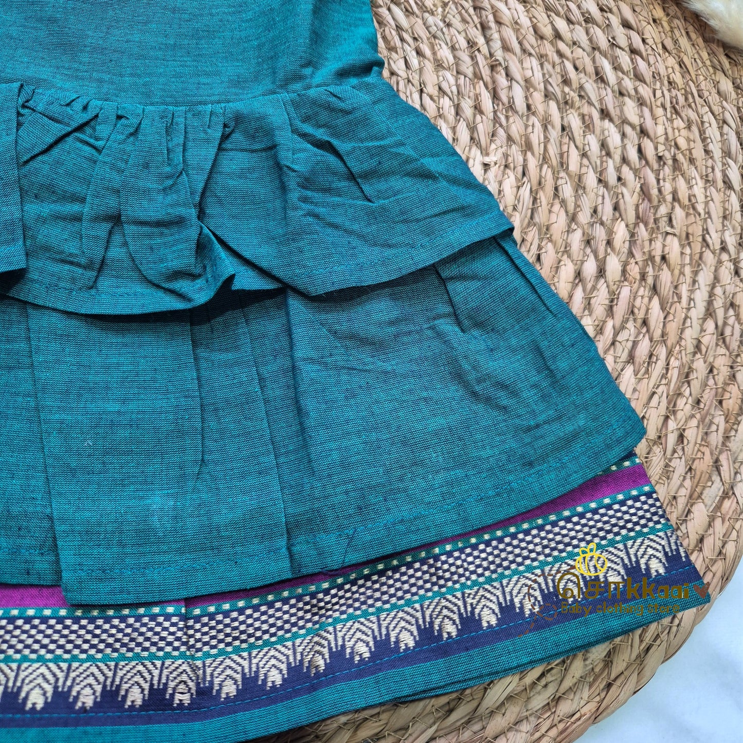 Emerald green with navy Tassel tie frock - (0-3years) Sokkaai