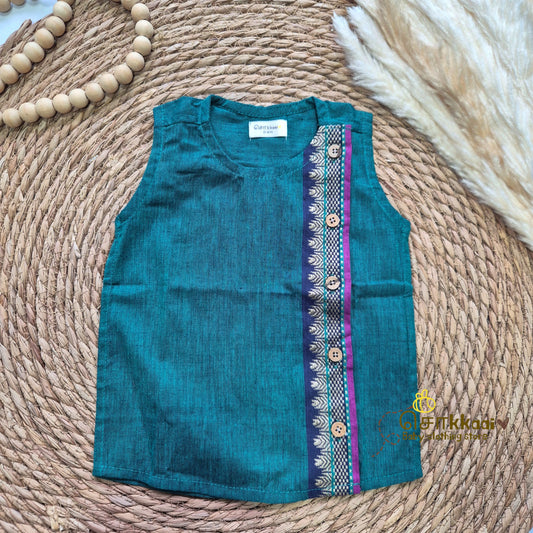 Emerald green with navy side button sleeveless top (0-3years) - Sokkaai