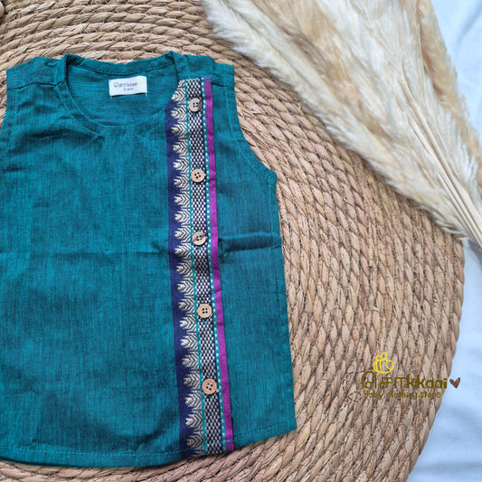 Emerald green with navy side button sleeveless top (0-3years) - Sokkaai