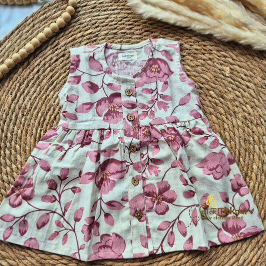 Peach floral - Centre Button Girl Frock (Newborn to 3years)
