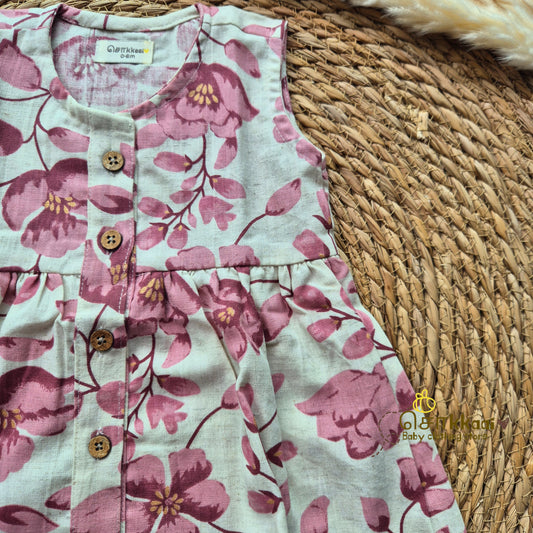 Peach floral - Centre Button Girl Frock (Newborn to 3years)