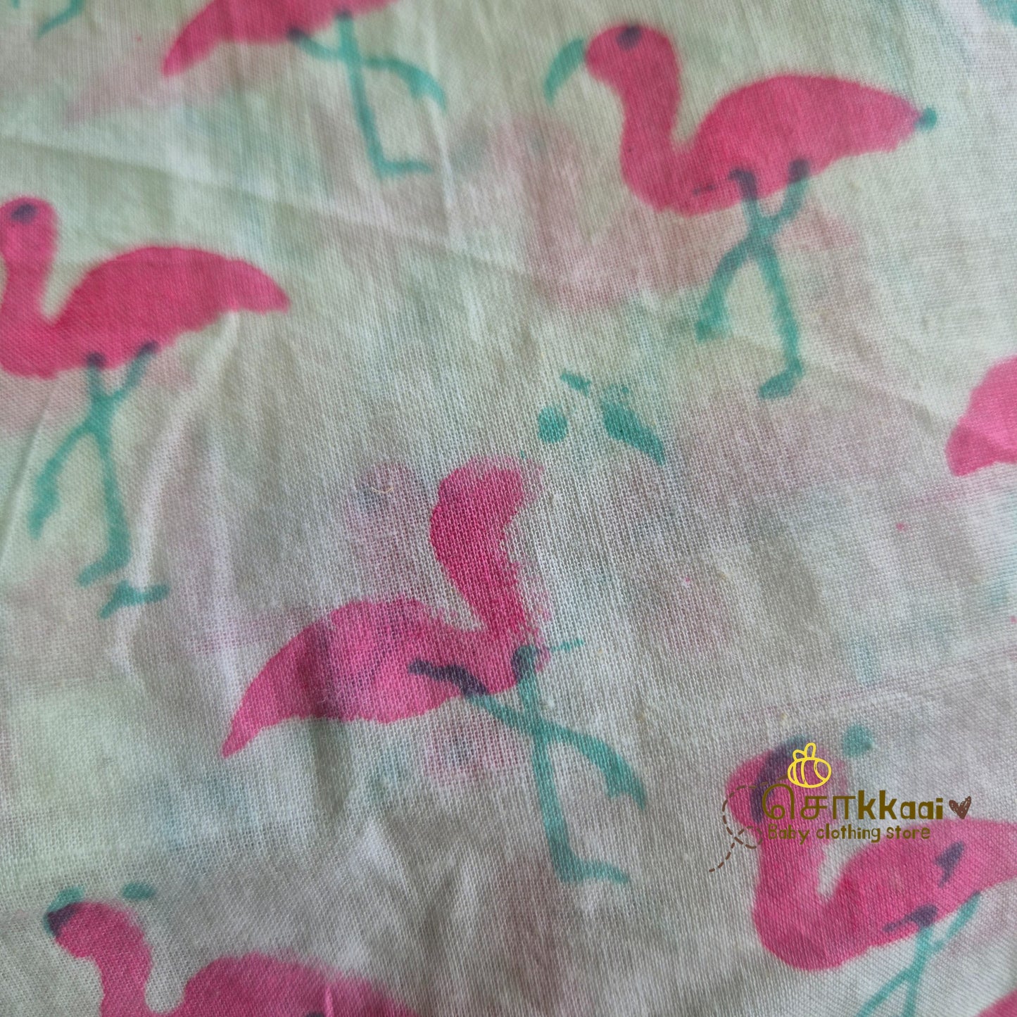 Flamingo block printed cotton Coord Set (0-3years) - Unisex - Sokkaai