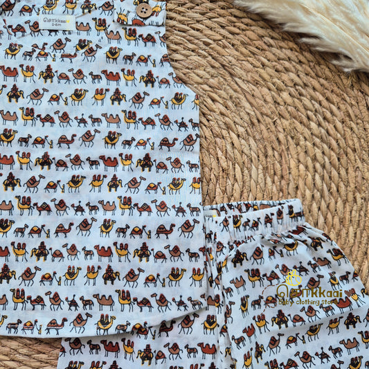 Camel printed cotton Coord Set (0-3years) - Unisex - Sokkaai