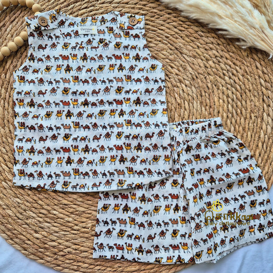 Camel printed cotton Coord Set (0-3years) - Unisex - Sokkaai
