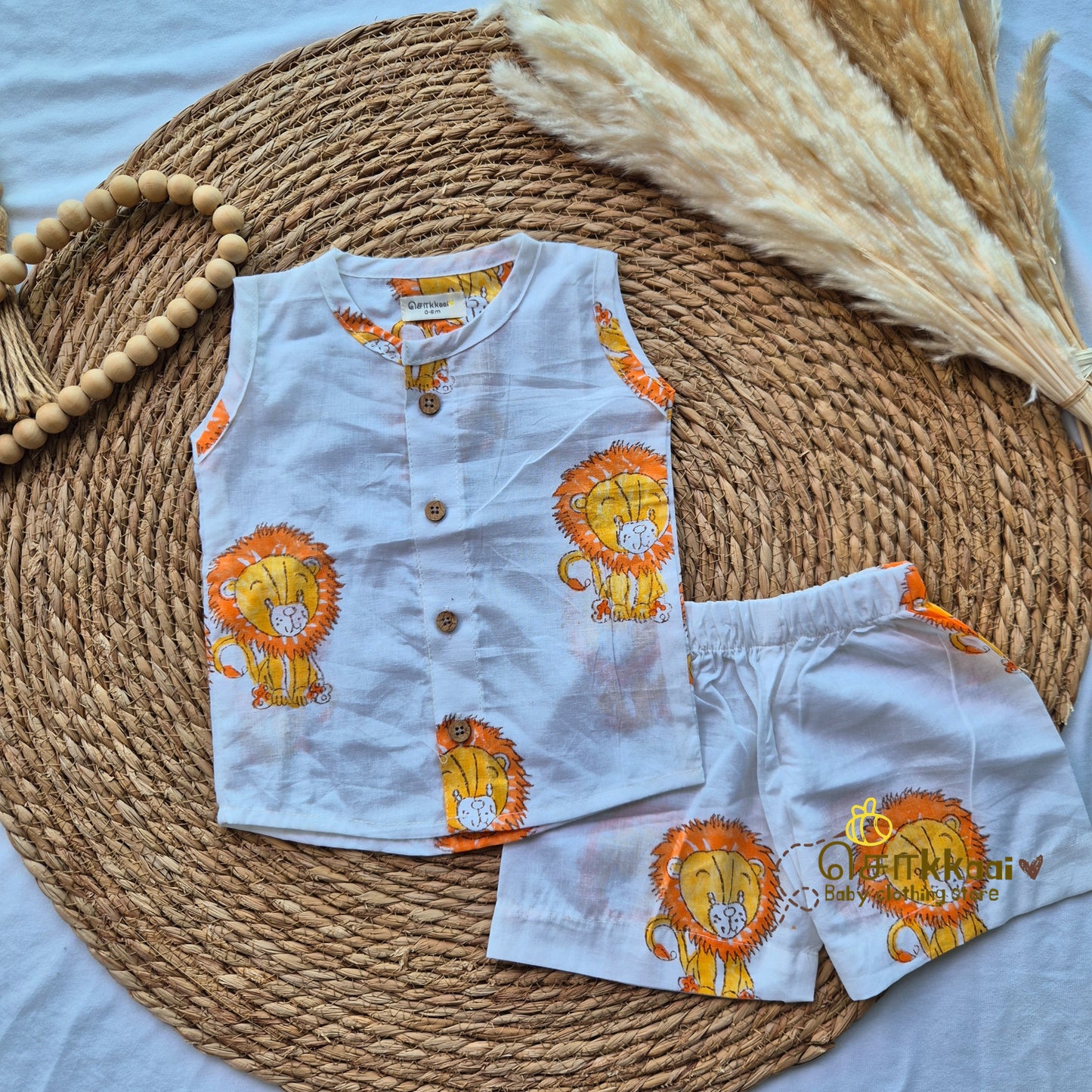 Lion cotton Coord Set (0-2years) - Unisex - Sokkaai