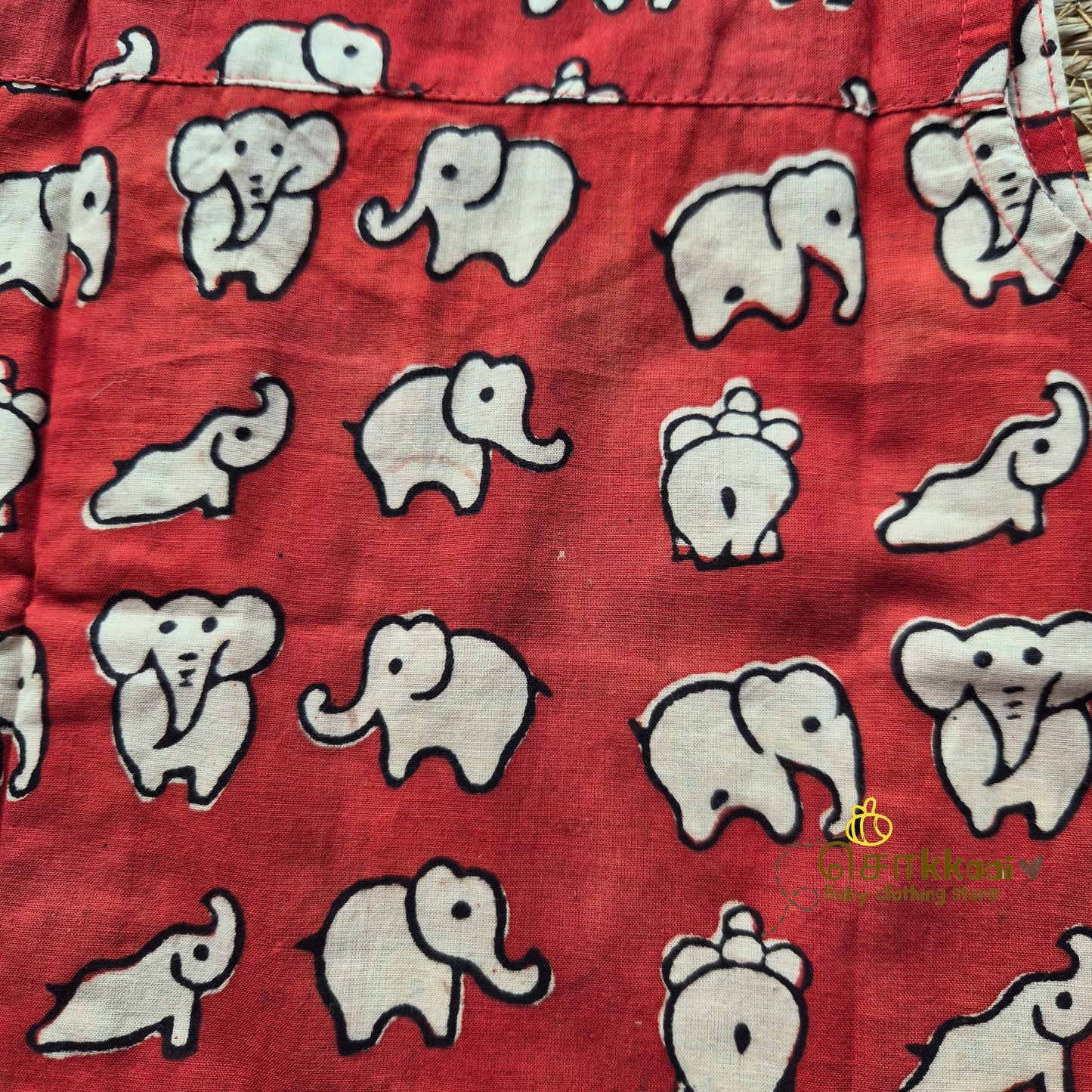 Red elephant hand block cotton kids dhoti set (0-5yrs) - Sokkaai